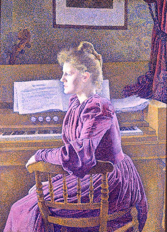 Portret van Maria Sèthe aan het harmonium
