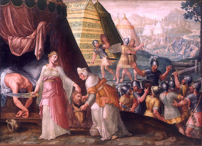 De cyclus van de Deugdzame vrouwen: Judith bergt het hoofd van Holofernes in de etenszak van Abra