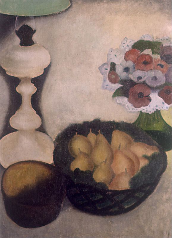Nature morte au panier à poires et aux anémones
