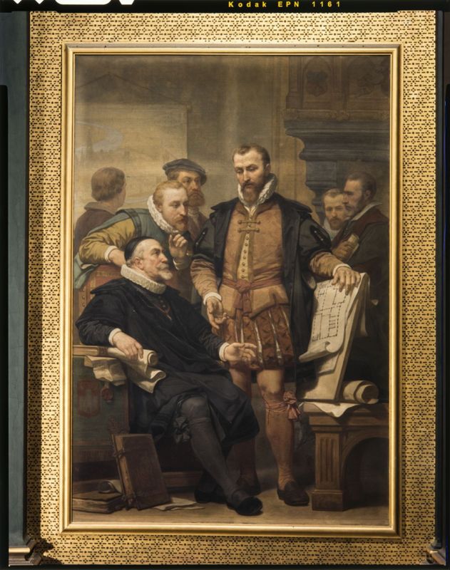 Cornelis de Vriendt toont het plan van het Antwerps stadhuis