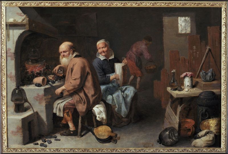De alchimist en zijn vrouw in het atelier