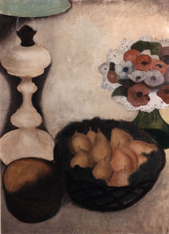 Nature morte au panier à poires et aux anémones