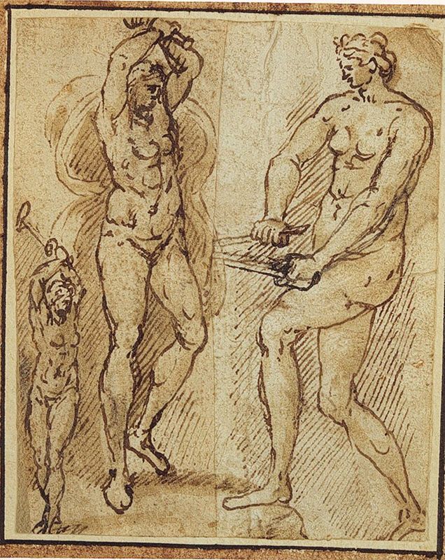 Trois figures nues (étude de forgerons?)