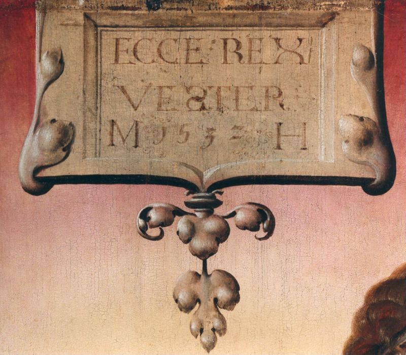 Christus met doornen gekroond tussen twee engelen