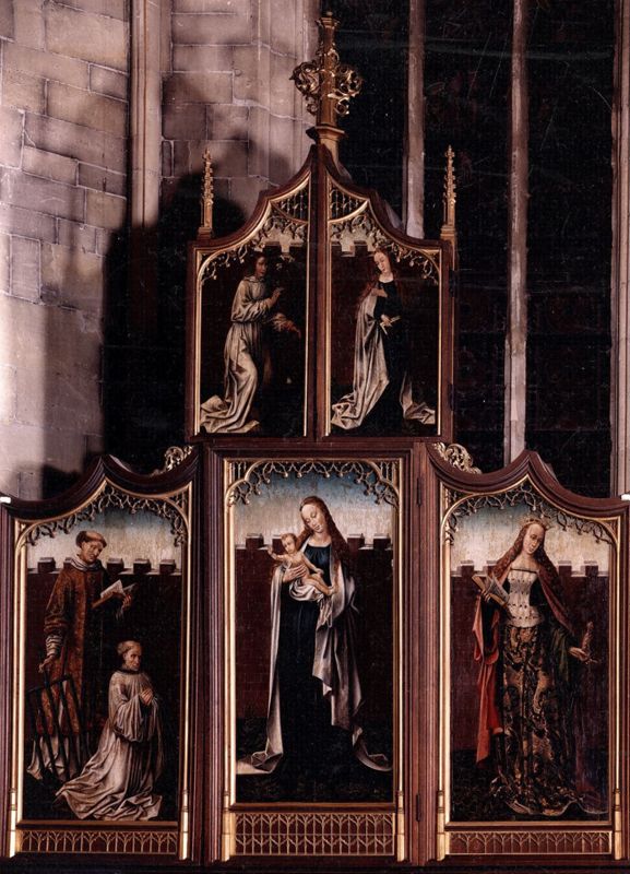 Mariaretabel met op zijluiken leven van H. Laurentius