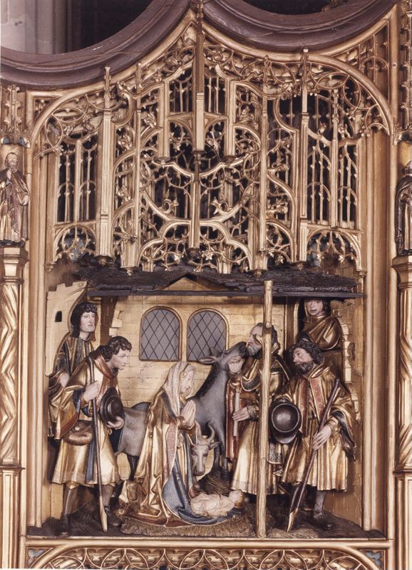 Mariaretabel met op zijluiken leven van H. Laurentius