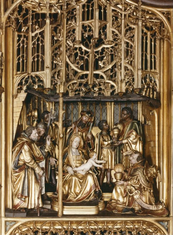 Mariaretabel met op zijluiken leven van H. Laurentius