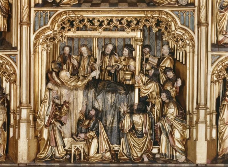 Mariaretabel met op zijluiken leven van H. Laurentius