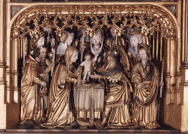 Mariaretabel met op zijluiken leven van H. Laurentius