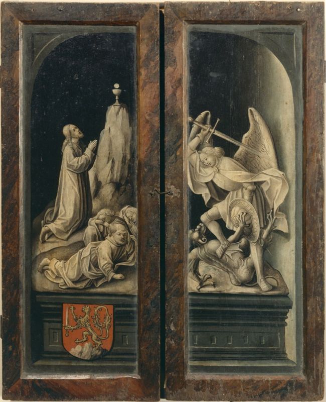 Vierge à l'Enfant, Christ en Croix et saint Pierre avec un donateur