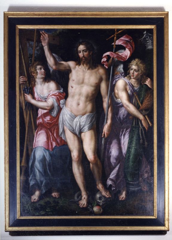 Verrezen Christus tussen twee engelen