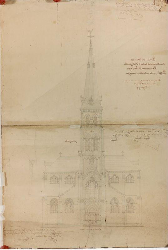 Plan de l'église Saints-Valère-et-Ruffin (élévation Ouest)