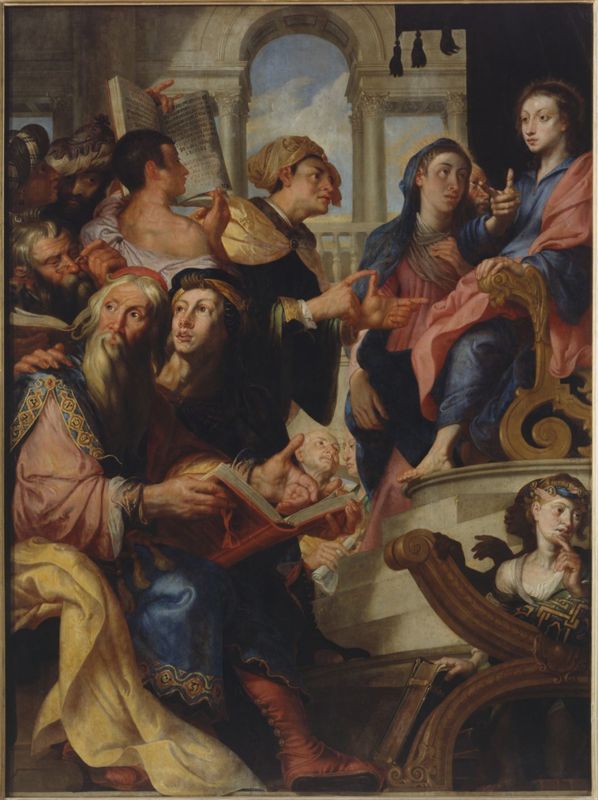 Mysteries van de Rozenkrans: Jezus ondervraagt de schriftgeleerden
