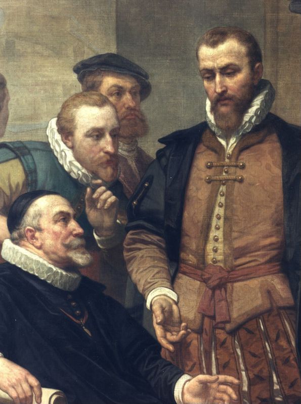 Cornelis de Vriendt toont het plan van het Antwerps stadhuis