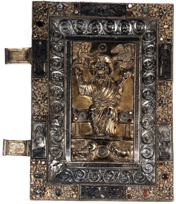 Deux plats de l'évangéliaire d'Oignies : Calvaire et Christ en majesté