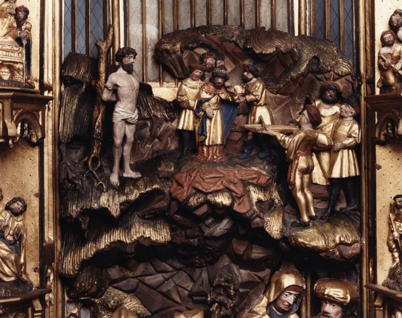 Marteldood van de H. Christophorus en Leden van de Brusselse kolveniersgilde in aanwezigheid van Henri de Dongelberghe en Jérôme vander Noot