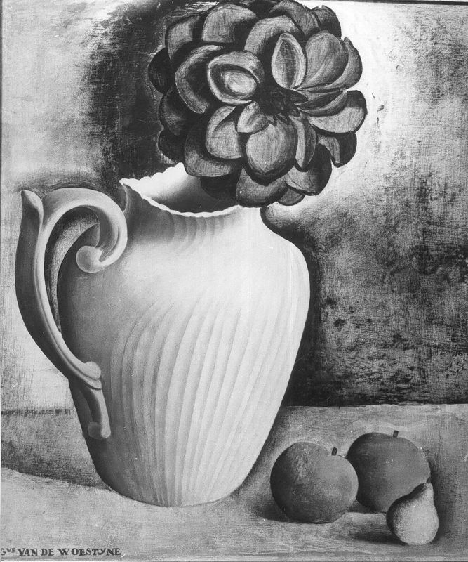 Nature morte au dahlia dans pot blanc