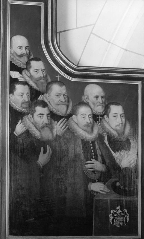 Marteldood van de H. Christophorus en Leden van de Brusselse kolveniersgilde in aanwezigheid van Henri de Dongelberghe en Jérôme vander Noot