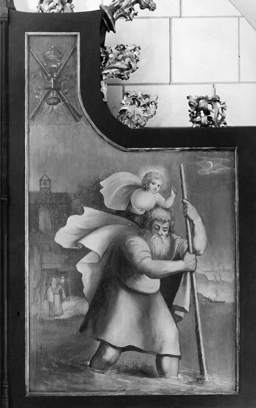 Marteldood van de H. Christophorus en Leden van de Brusselse kolveniersgilde in aanwezigheid van Henri de Dongelberghe en Jérôme vander Noot