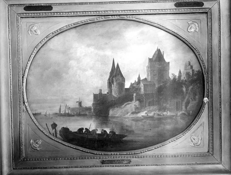 Landschap met rivier en stadsgezicht