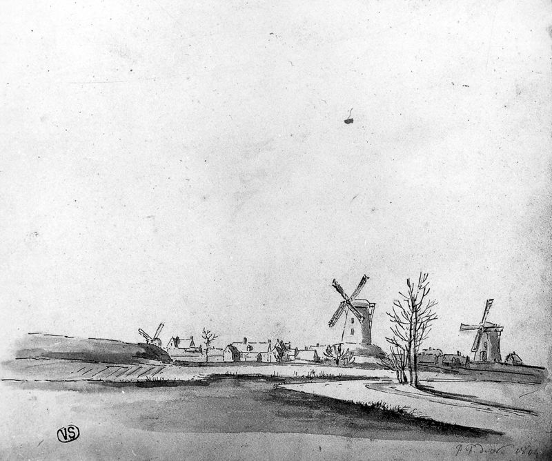 Polderlandschap met windmolens