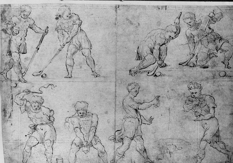 Album d'Arenberg : quatre dessins : enfants jouant à la balle et à la toupie