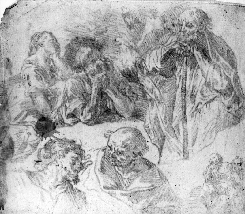 Figuurstudie: 7 personages in verschilldende houdingen