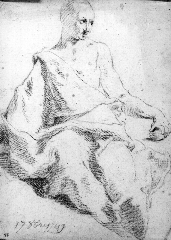 Figuurstudie: zittende gedrapeerde figuur