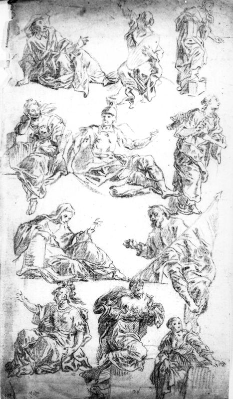 Figuurstudie: elf gedrapeerde figuren