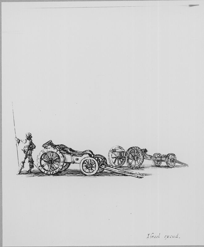 Twee mortieren in het veld met lansknecht op wacht