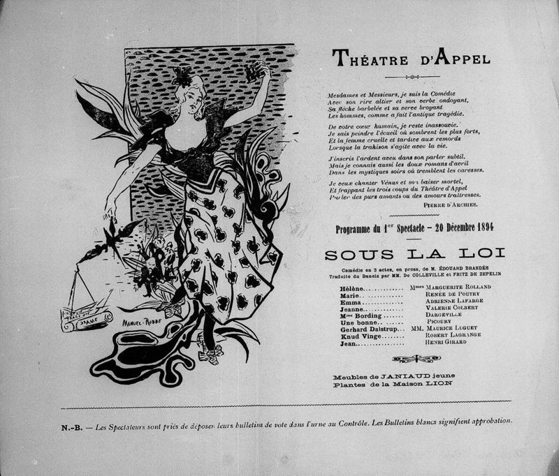 Théâtre d'Appel, Programme, 1894