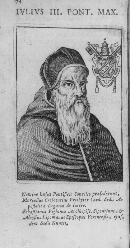 Portrait en buste du Pape Jules III (Sacrosancti et Oecumenici Concilii Tridentini Paulo III. Iulio III. et Pio IV. Pontificibus maximis celebrati Canones et Decreta)