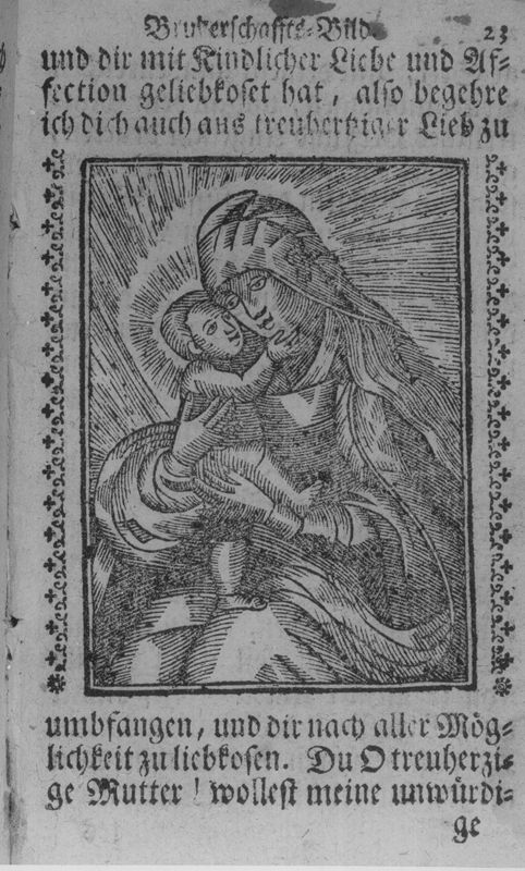 Vierge à l'Enfant, image de la confrérie de l'amour marial (Bruderschafts-Büchlein der Marianischen Liebs-Versammlung zu München)
