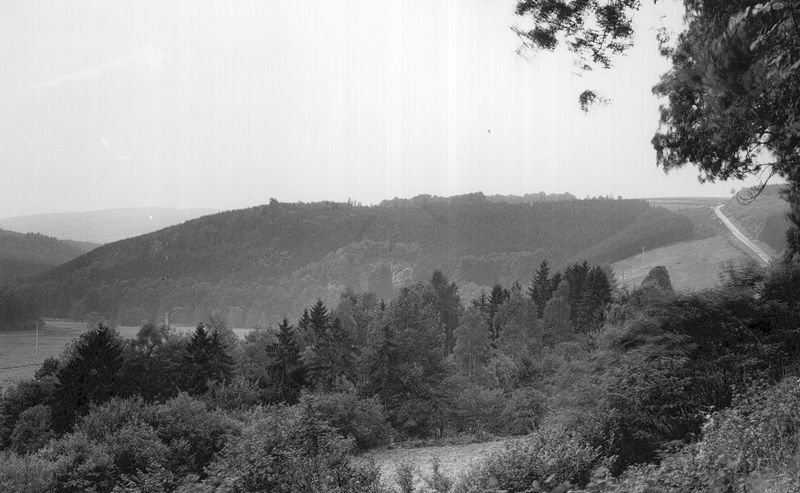 Vue de la route venant de l'ancien circuit vers la vallée de la Warche et de la route vers Wavreumont