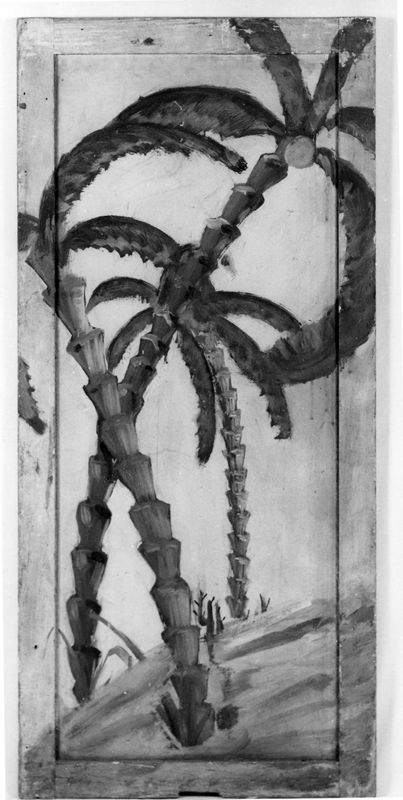 Marionettentheaterdecor : palmbomen - hek en muur,  zijscherm