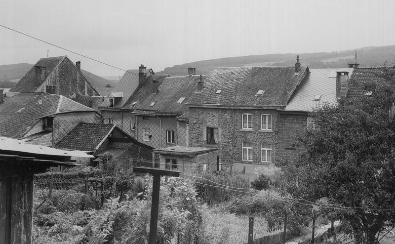 Vue arrière des maisons et potagers
