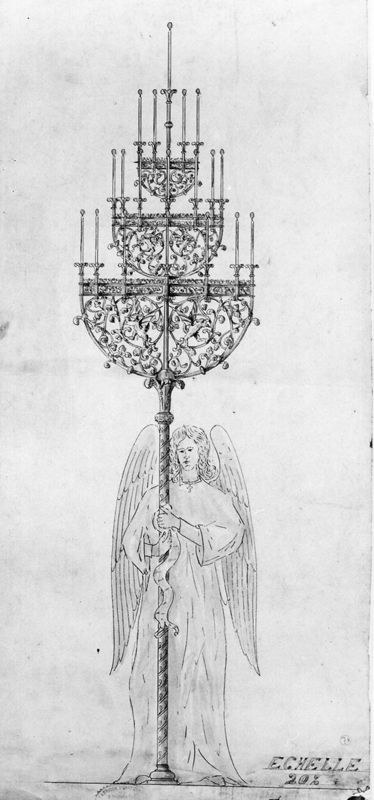 Projet de candélabre à dix-neuf lumières, ange