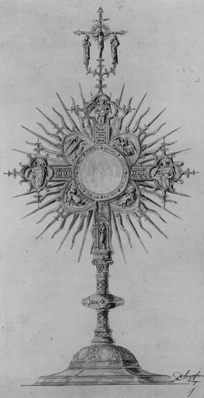 Projet d'ostensoir cruciforme, quadrilobe et rayonnant