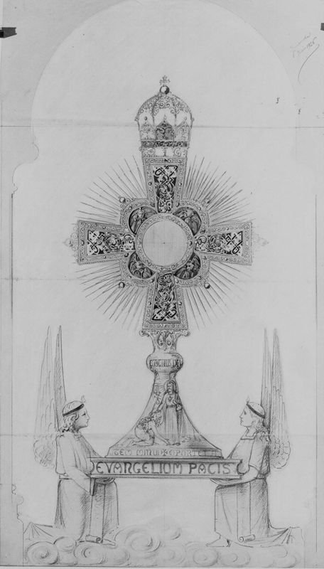 Projet d'ostensoir cruciforme et rayonnant quadrilobé
