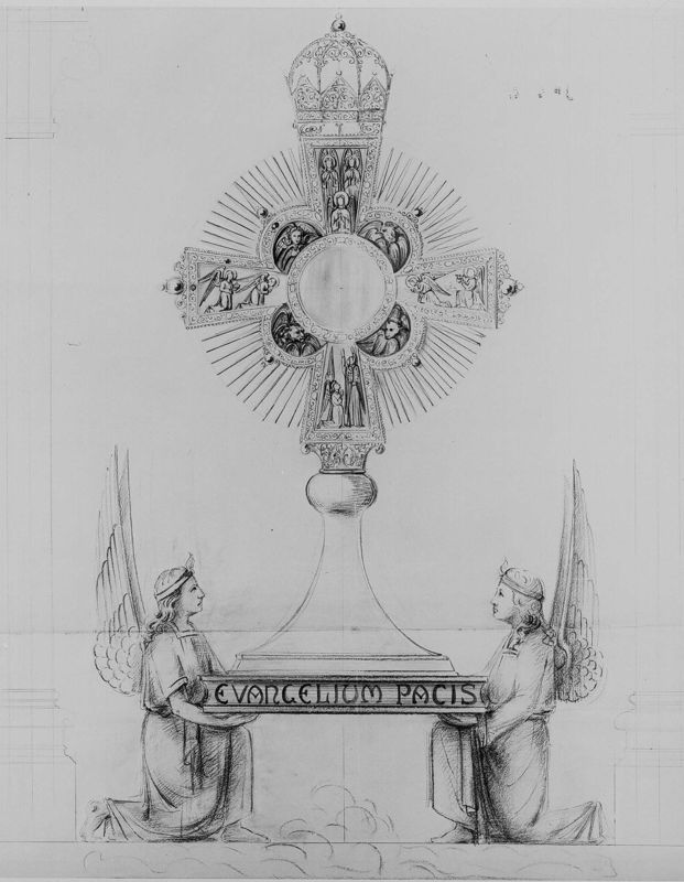 Projet d'ostensoir cruciforme et rayonnant quadrilobé