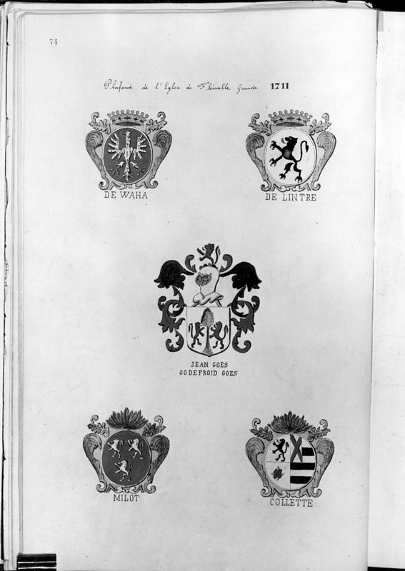 Recueil de planches illustrées d'armoiries, plans d'édifices religieux et civils