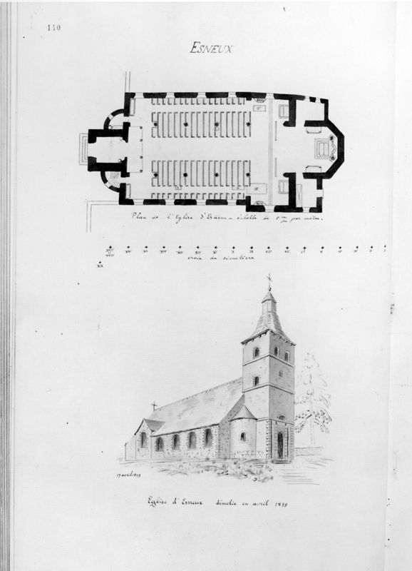 Recueil de planches illustrées d'armoiries, plans d'édifices religieux et civils