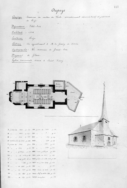 Recueil de planches illustrées d'armoiries, plans d'édifices religieux et civils