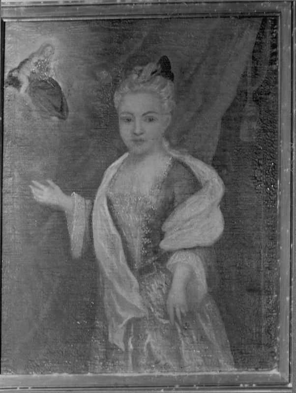 Portret van een vrouw die wordt geholpen door O.-L.-Vrouw van Boskapel