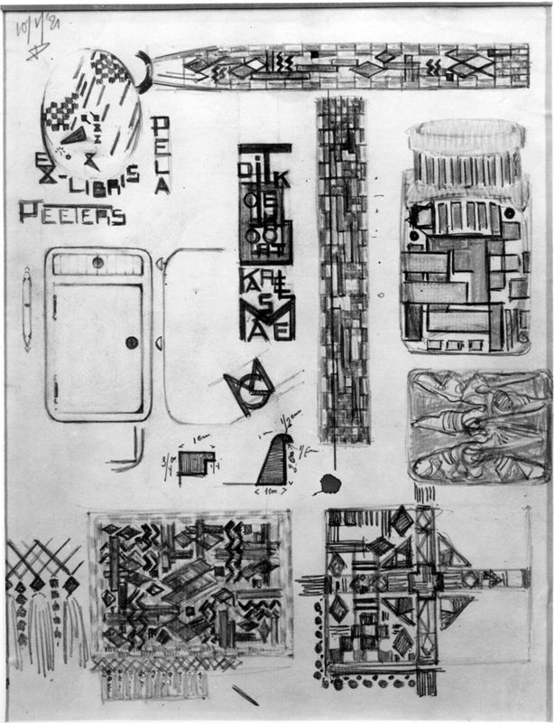 Projets d'ex-libris, vases, tissus