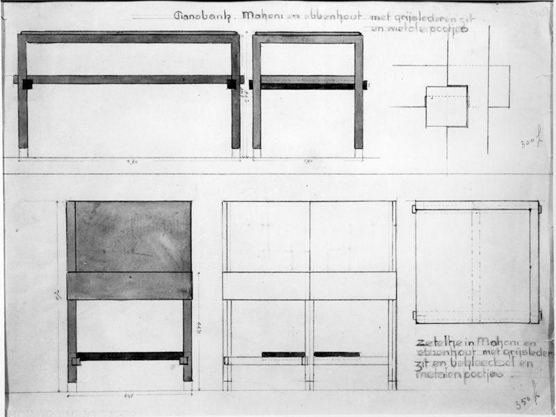 Projet pour une banquette de piano et petit fauteuil