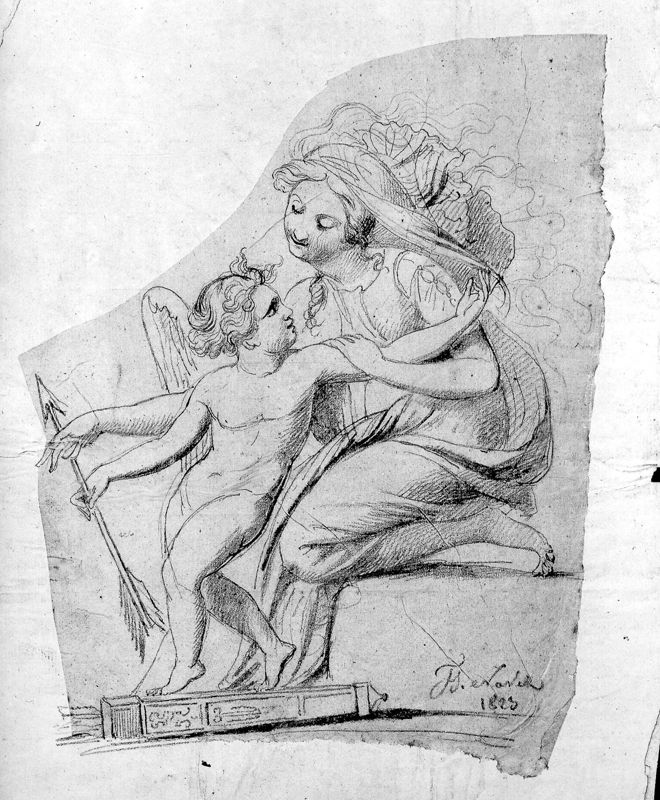 Cupidon accompagné d'un personnage féminin