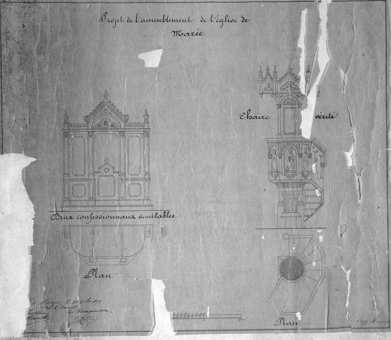 Projet d'ameublement :  confessionnal et chaire de vérité