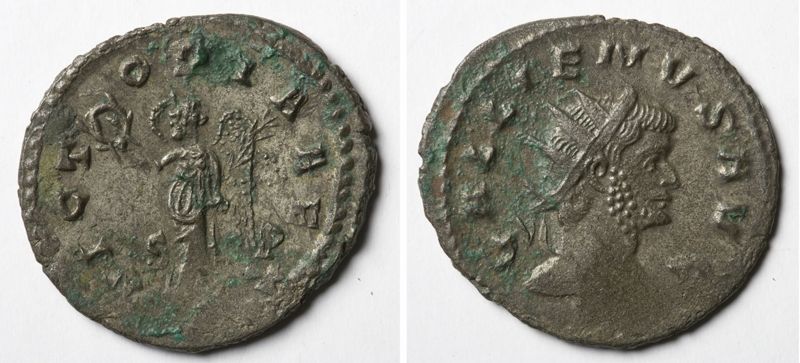 Munt van keizer Gallienus met godin Victoria