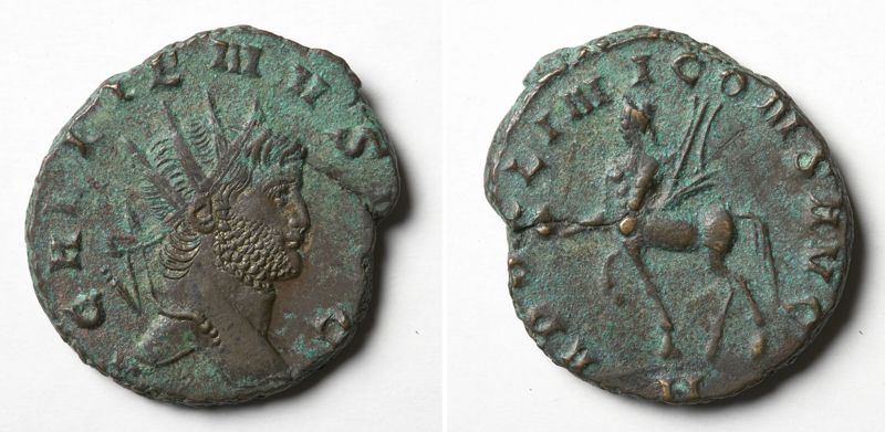 Munt van keizer Gallienus met een centaur